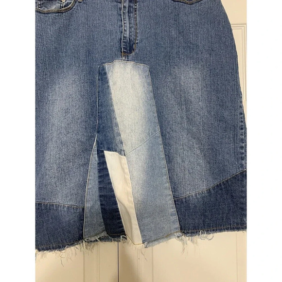 Ashley Stewart Patchwork Denim Raw Hem Plus Size Skirt 18W Boho Y2K Retro (O27) - Picture 4 of 9